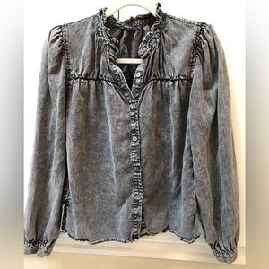 Rails Black Denim Shirt Acid Washed XS